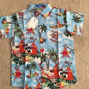 Boys youth Medium button up Christmas Surf Shirt
